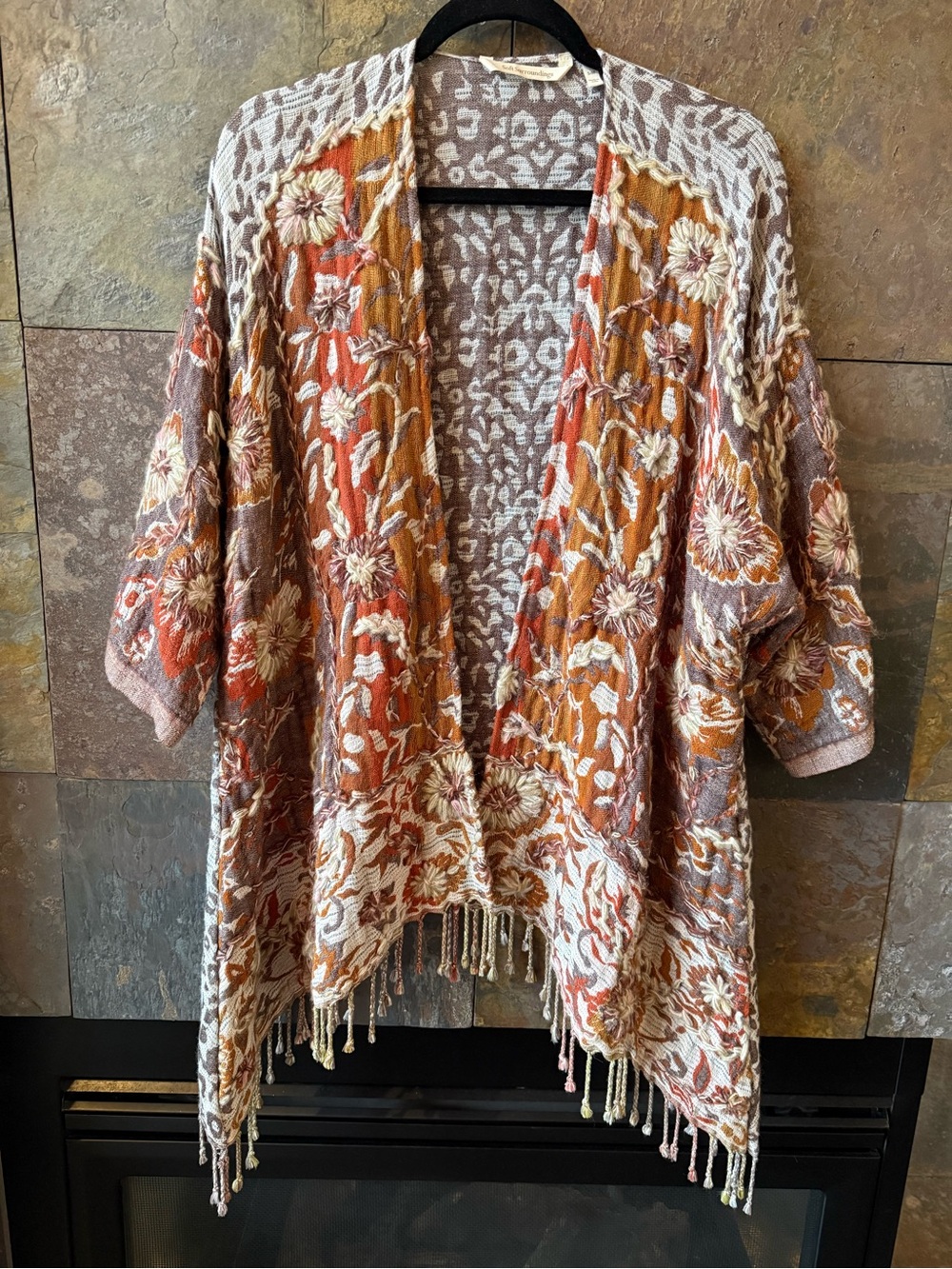Soft Surroundings S/M Boho Floral Fringe Kimono Cardigan - Multicolor